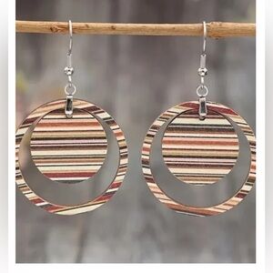 Bohemian Wood Colorful Art Pattern Striped Round Hoop Earrings
